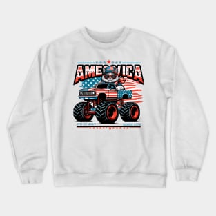 AMEOWICA cat drives a monster truck 4th of July independence Crewneck Sweatshirt